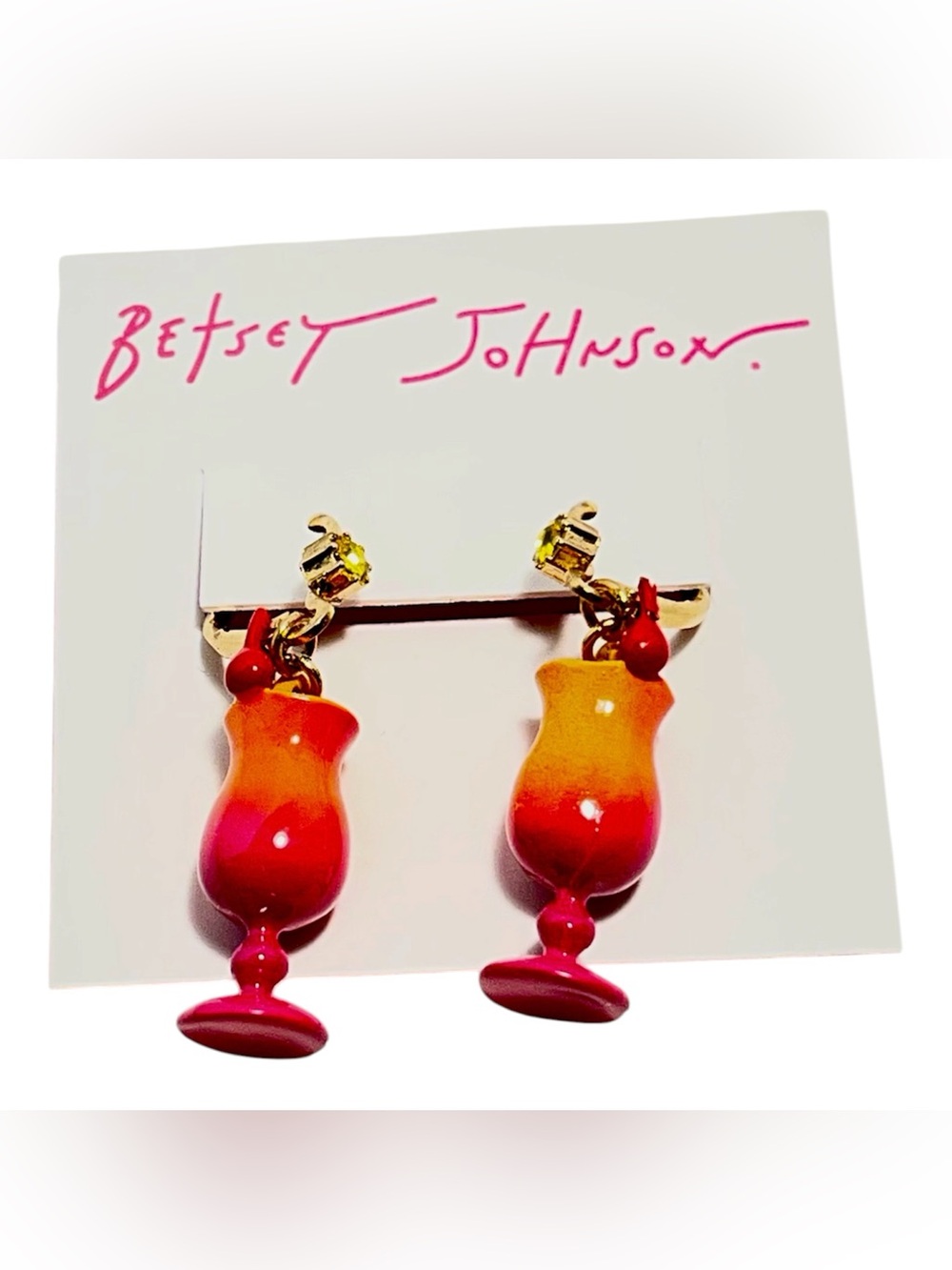 Betsey Johnson Orange-Pink Cocktail Glass Drop Earrings - NWT **